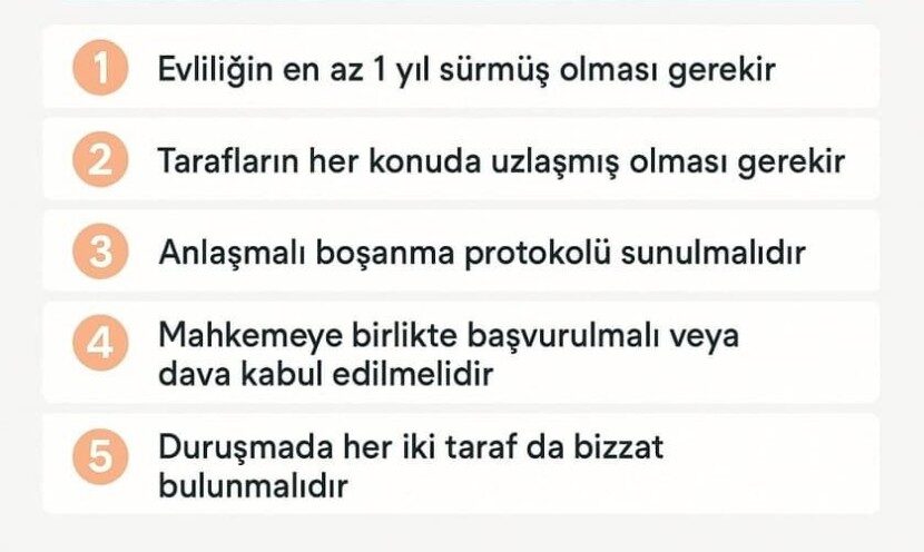Anlaşmalı boşanmanın şartları nelerdir? Türk Medeni Kanunu 166. maddeye göre anlaşmalı boşanmak için 5 şart