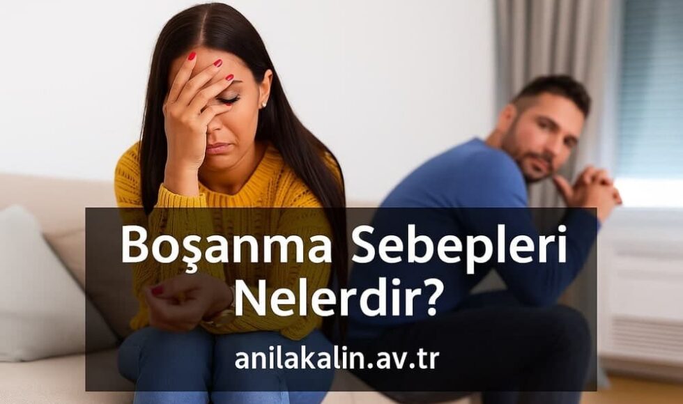 Boşanma sebepleri konusunda endişeli bir kadın ve arka planda oturan eşi – Boşanma Gerekçeleri Rehberi Kapak Görseli
